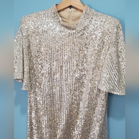 Eliza J Women's Sequined‎ Flutter-Sleeve Mock Neck Cocktail Dress Size 10 - Picture 11 of 13